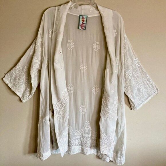 Johnny Was Motley Intricate Tonal Embroidered Kimono Jacket Cream Size M - L - Picture 7 of 16